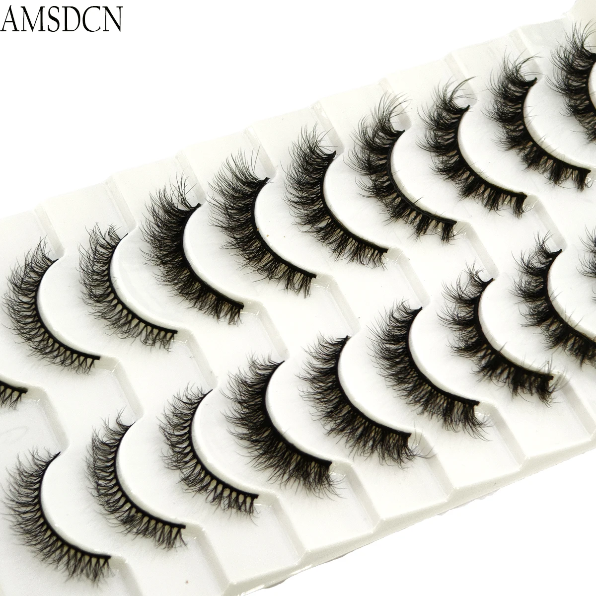 AMSDCN Novo 10 pares de cluster de cílios postiços 3D com pele de vison macia mangá cílios estendidos híbridos