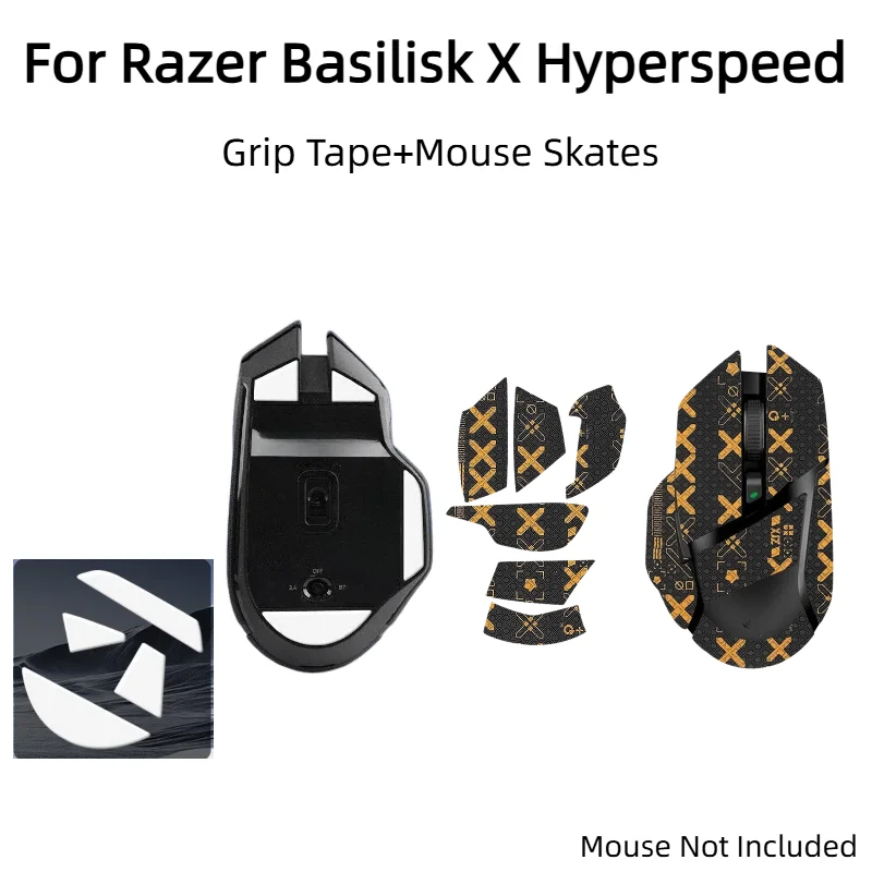 For Razer Basilisk X Hyperspeed Mouse, ICE PTFE MouseSkates & Anti-Slip Sweat Resistant Grip Tape Set Gaming Accessories
