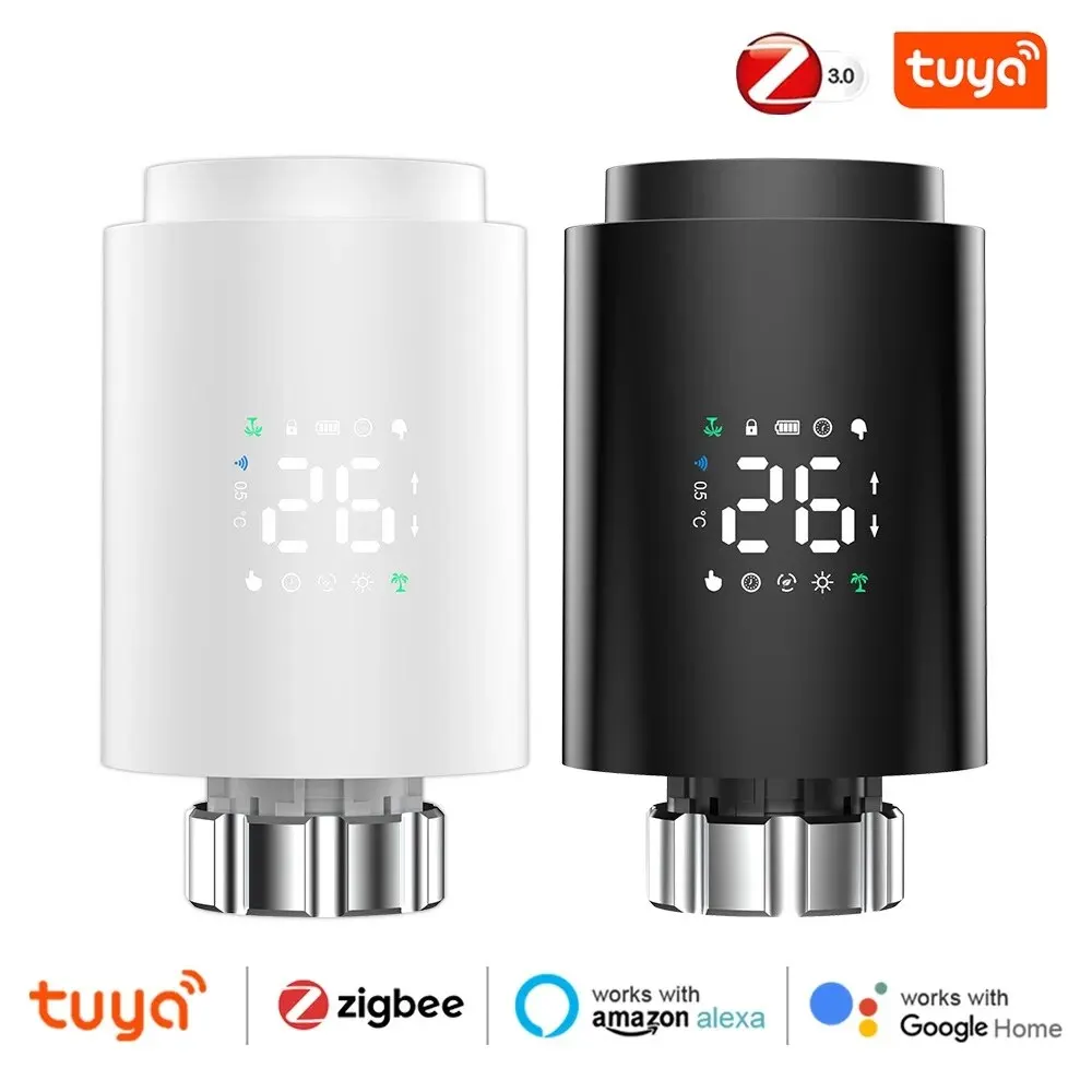 Tuya ตัวควบคุมหม้อน้ำอัจฉริยะ TRV ZigBee, ตัวควบคุมเทอร์โมสตัทแบบตั้งโปรแกรมได้ตัวควบคุมอุณหภูมิแบบ LED สำหรับ Alexa Google Home