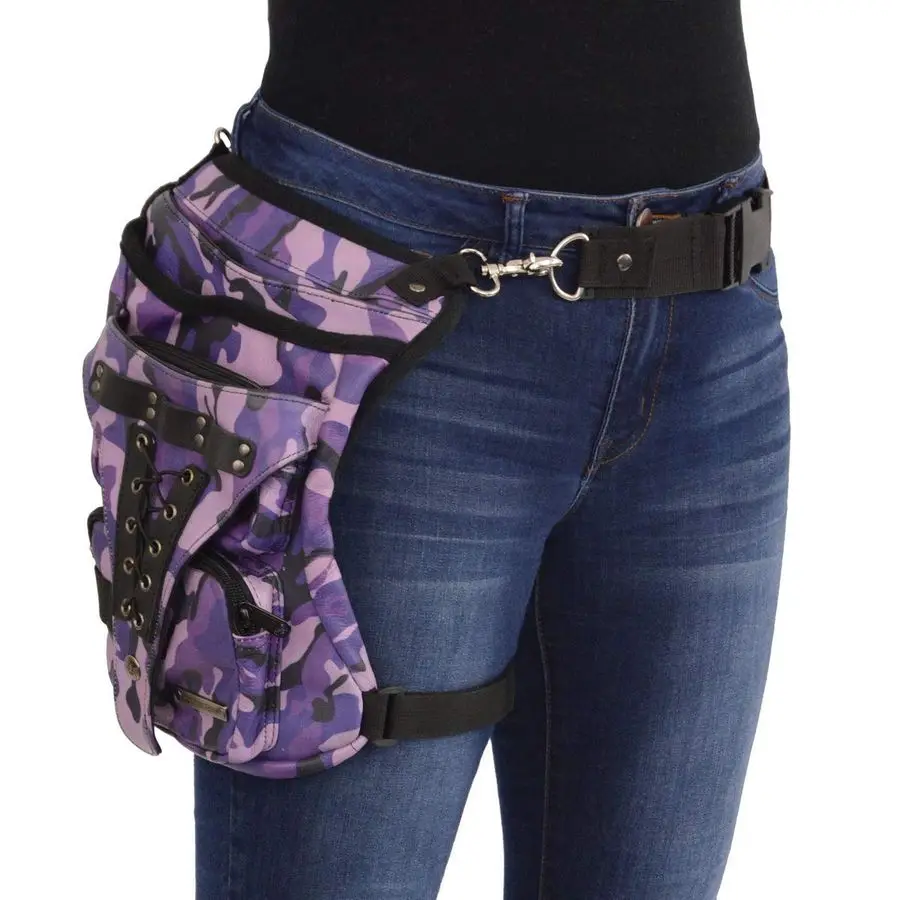 

Ladies Purple Leather Camouflage Conceal and Carry Black Thigh Bag One Size