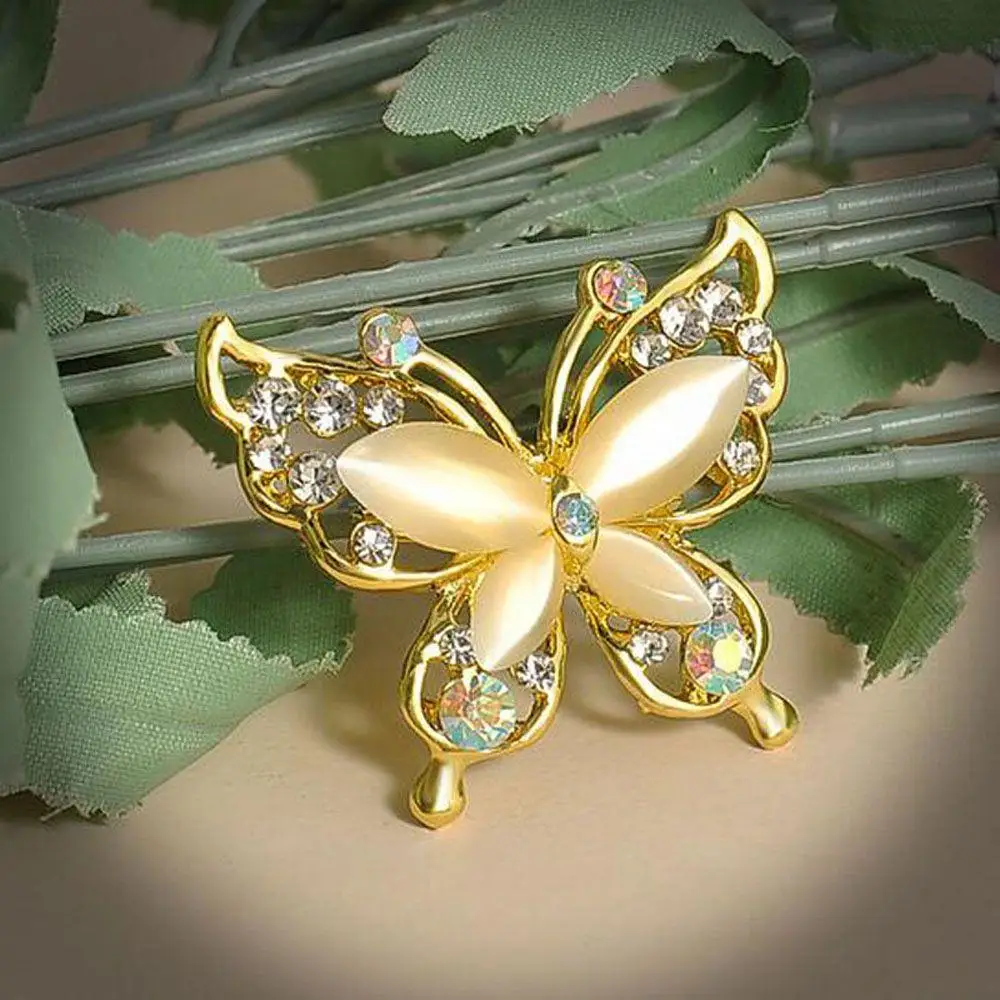

Fashionable Gift Gold/Silver Wedding Crystal Opal Stone Rhinestone Butterfly Brooch Pin Women Brooch Pin