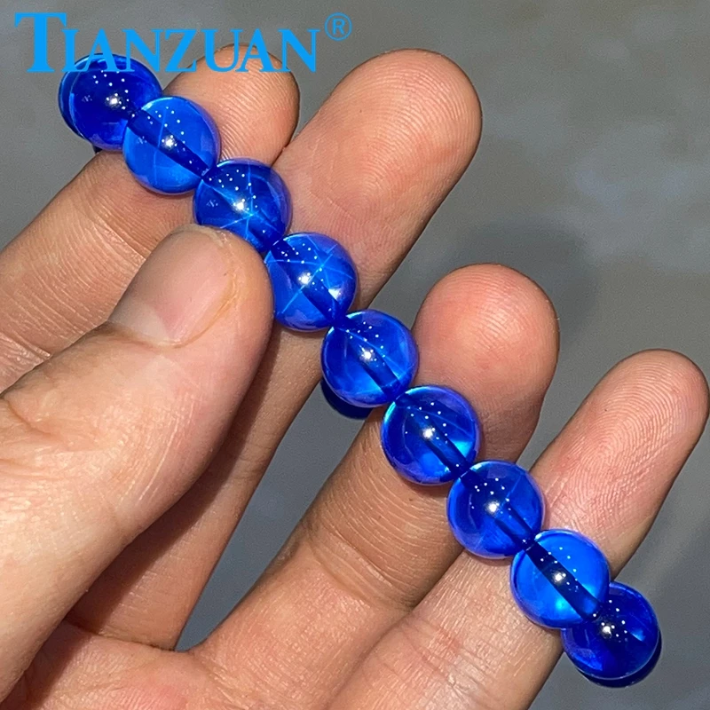 Simple 10mm ball shape blue color star Sapphire  Stretch Bracelet For Women Jewelry Gemstone Gift  Loose beads Jewelry DIY