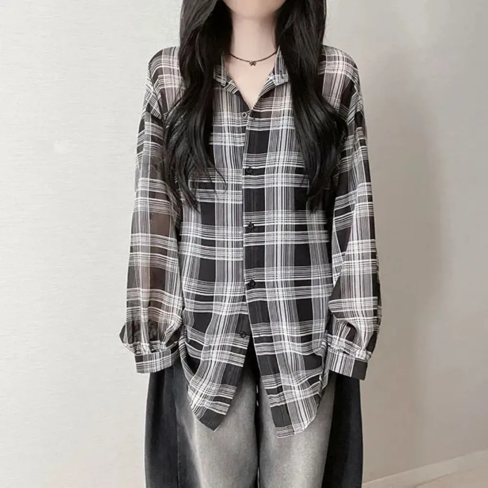 

Women's Casual Loose Long Sve irt Spring Summer New Sle Korean Version Slimming Cheered Print Age-Defng Top