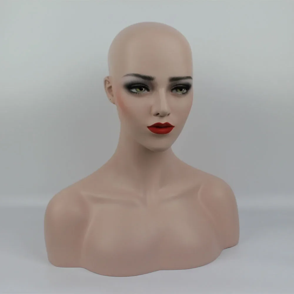 Realistic Female Mannequin Head with Shoulder Manikin Head Bust for Wigs Beauty Accessories Display Model Wig Heads