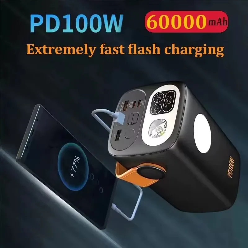 60000mAh PD100W Power Bank Fast Charging External Battery Large Capacity for iPhone Camping Equipment