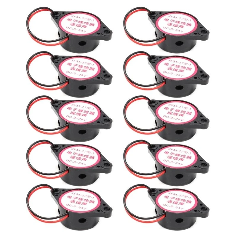 10-Unit SFM-27 Piezoelectric Buzzer Set, 100dB Continuous Sound Alarms Active Electronic Buzzer for Computers Timers