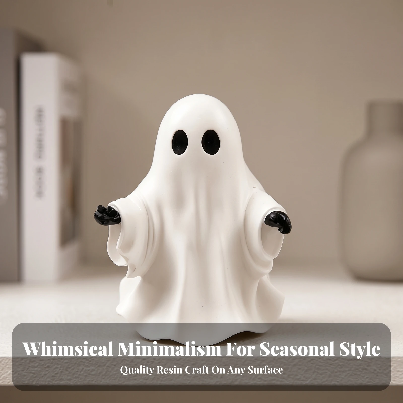 Resin Ghost Figurine Halloween Draped Ghost Statue Tabletop Decor Cute Smooth Finish for Mantel, Shelf