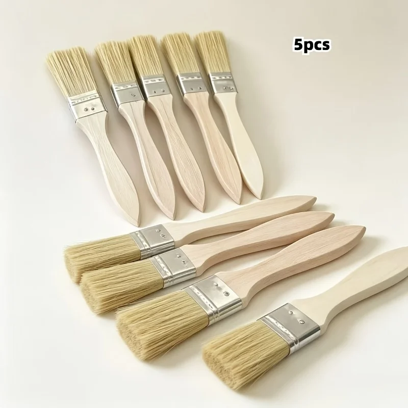 5Pcs 1 Inch Multipurpose Wooden Handle Brushes, Large Area Painting Brushes for Arts Crafts Glue Paint Application, Professional