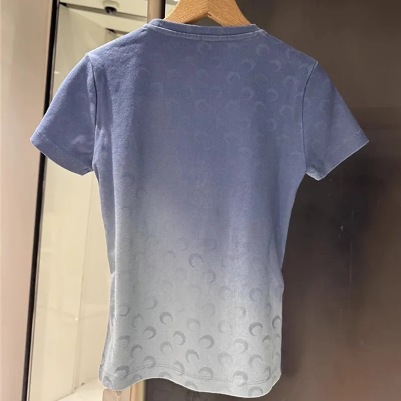 Women Gradient Moon Full Print Short Sleeve T-Shirt Round Neck Summer New Fashion Casual Versatile Top