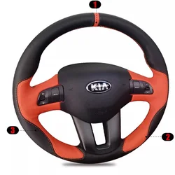 Hand-stitched Car Steering Wheel Protection Cover for Kia Ceed 2009-2012 Sportage 3 2010-2017 Full Coverage Interior Accessories