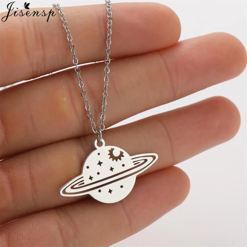 Fashion Saturn Charm Necklace Women Gothic Death Planet Jewelry Aesthetic Stainless Steel Star Sun Necklaces Girls Birthday Gift