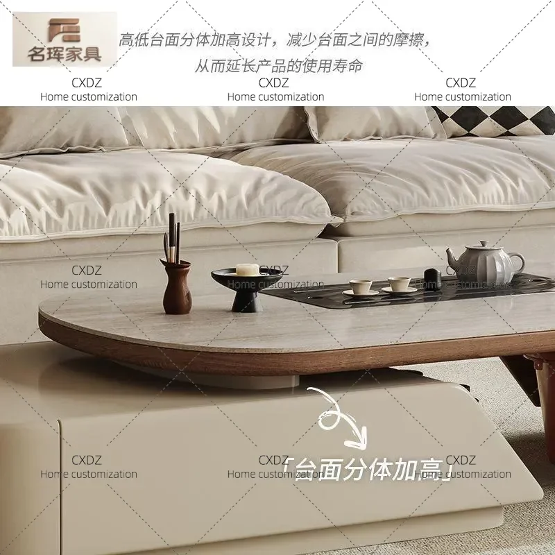 Retractable Rock Slab Coffee Table with Integrated Kung Fu Tea Set and TV Cabinet Combo for Living Room Home Furniture 2026