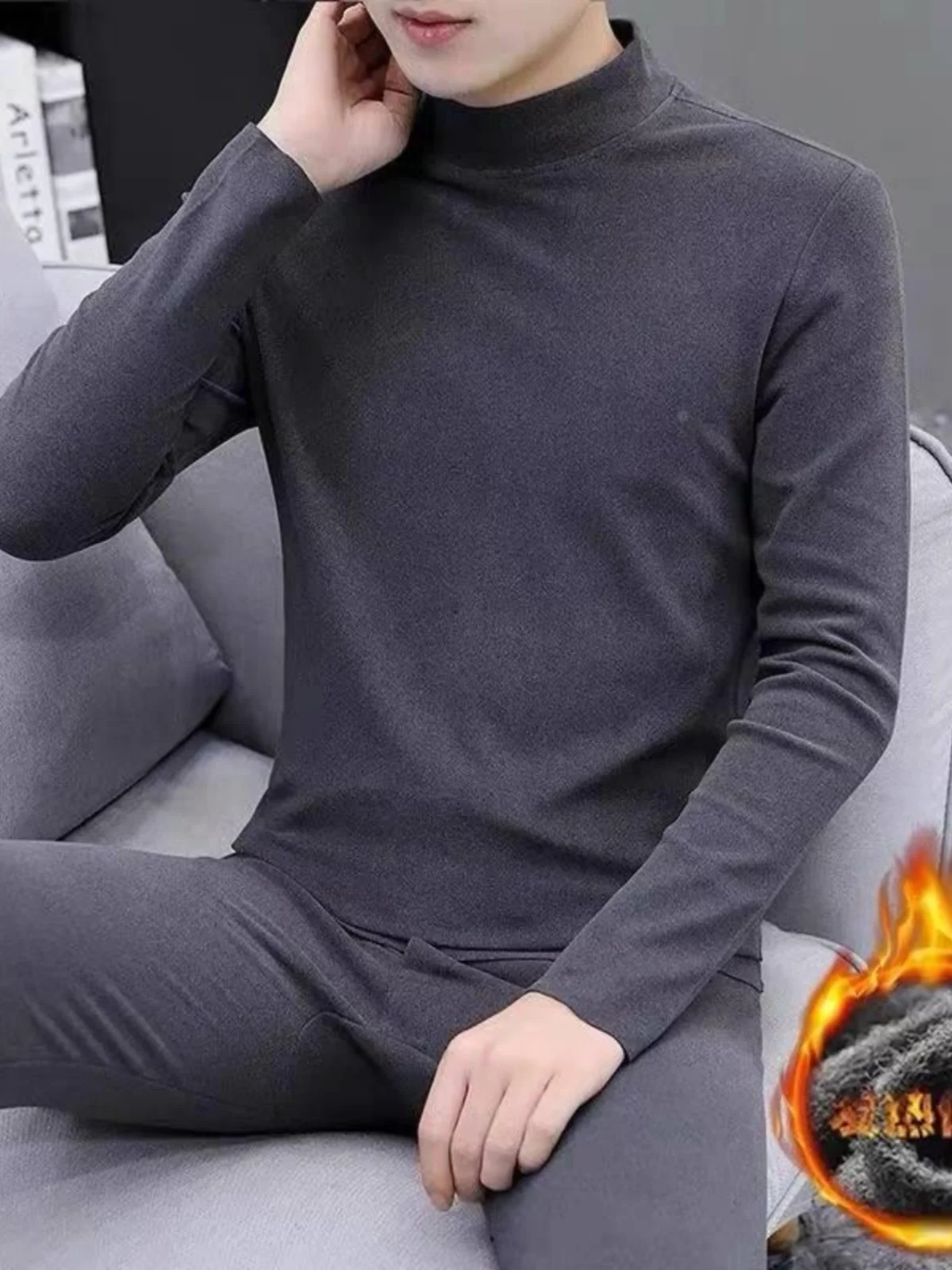 

Men's Thermal Underwear Set Half-High Collar Warm Base Shirt Fleece-Lined Slim Fit Long Sleeve Long Pants Heat Generating Fiber