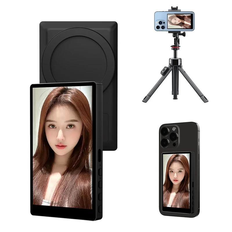Vlog Selfie Monitor Screen for Phone, Rear Camera Monitor for and Android Phone, Magnetic Mount Wireless Connection-A27I