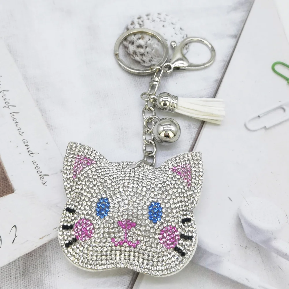 Fashion Cartoon Cat Crystal Rhinestone Keyrings Key Chains Rings Holder Purse Bag For Car Lovely Keychains