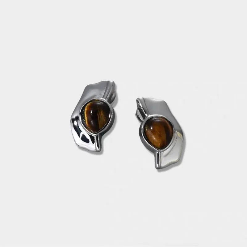 

New Wood Grain Stone Stud Earrings Women's Earrings Light Luxury High Sense Simple Versatile Niche Accessories Temperament Fashi