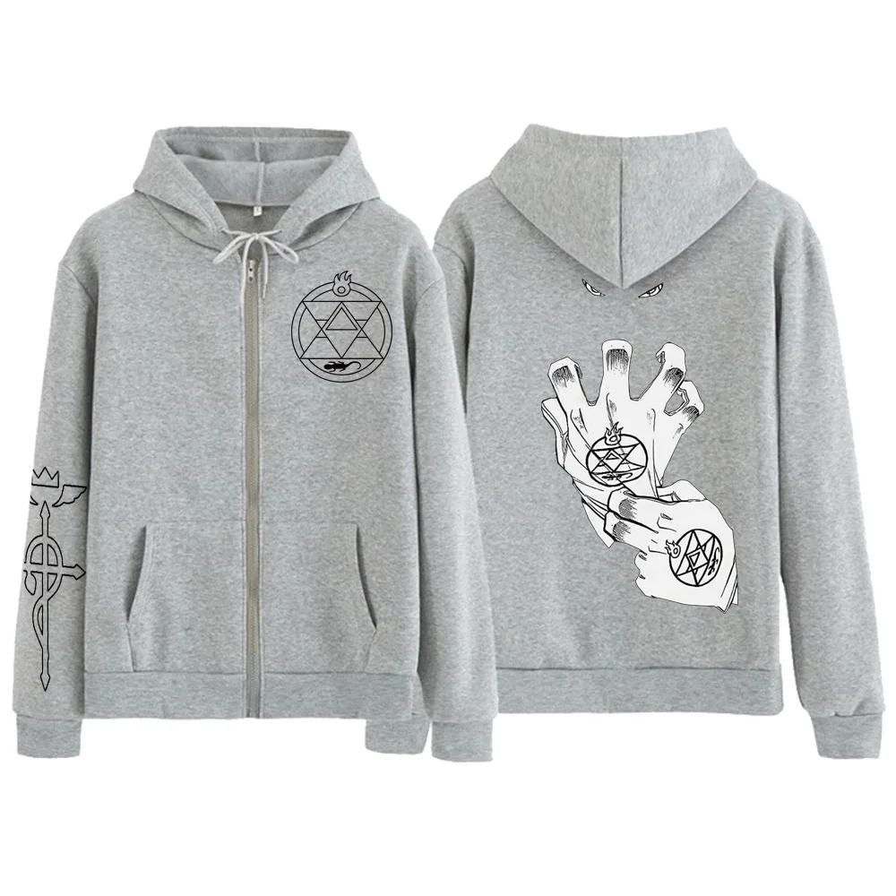 Anime Fullmetal Alchemist Edward Elric Graphic Print Hooded Men Women Casual Zip Up Hoodies Sweatshirt Harajuku Zipper Jacket