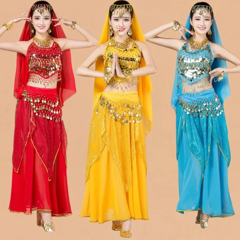 

Bollywood Oriental Female Dance wear suit Belly arabic caderines practice clothe Sari indian Sequin Dancewear Adult Women