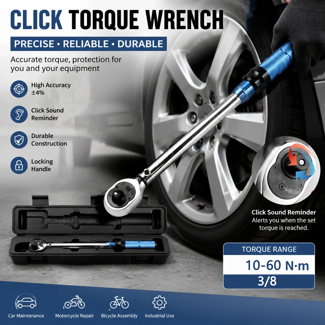 

1 0-6 0Nm Torque Wrench 3 8 Inch Drive High Precision Adjustable Bicycle Automotive Tool with ±3 Accuracy for Professional Use