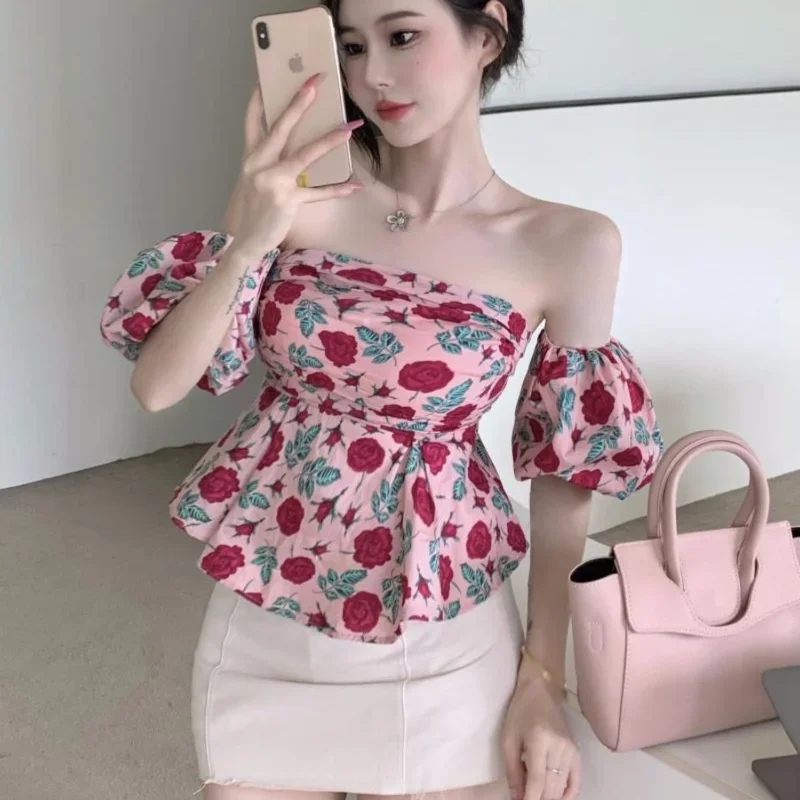 Y2k Blouses Women Korean Fashion Partywear Designed Famous Lady Sexy Spicy Girl Slash Neck High Street Blusas Sweet Aesthetic