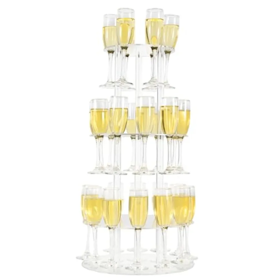 

Champagne Tower, Circle Acrylic Champagne Display Rack Stand with 28 Slots, 3 Tier Floating Sight Champagne Flute Holder for Pa