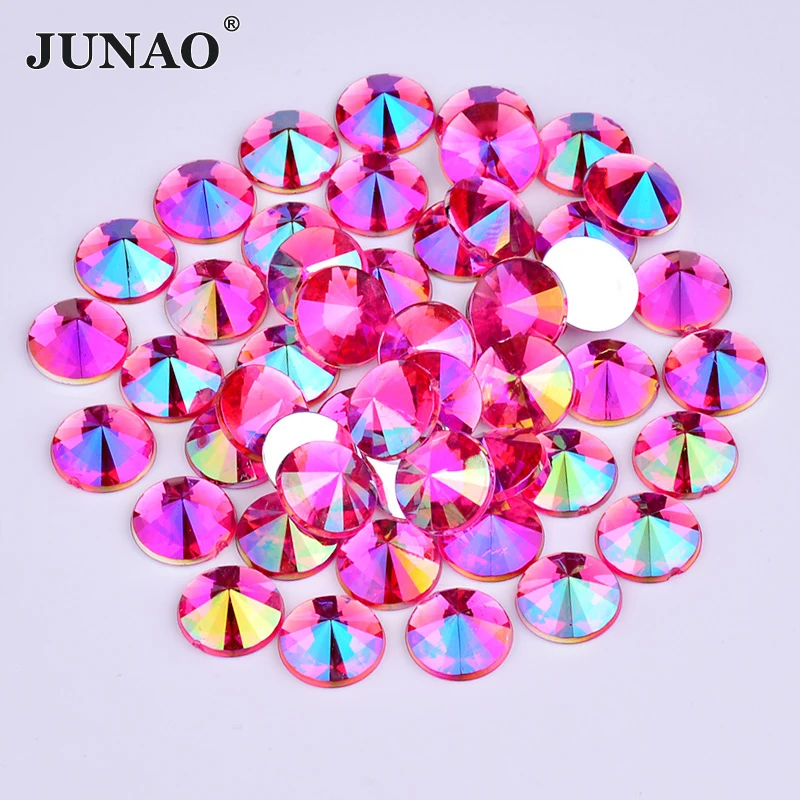 JUNAO 4mm 5mm 6mm 10mm Blue AB Flatback Rhinestone Round Rivoli Crystal Stones Acrylic Strass Appliques for DIY Nail Decoration