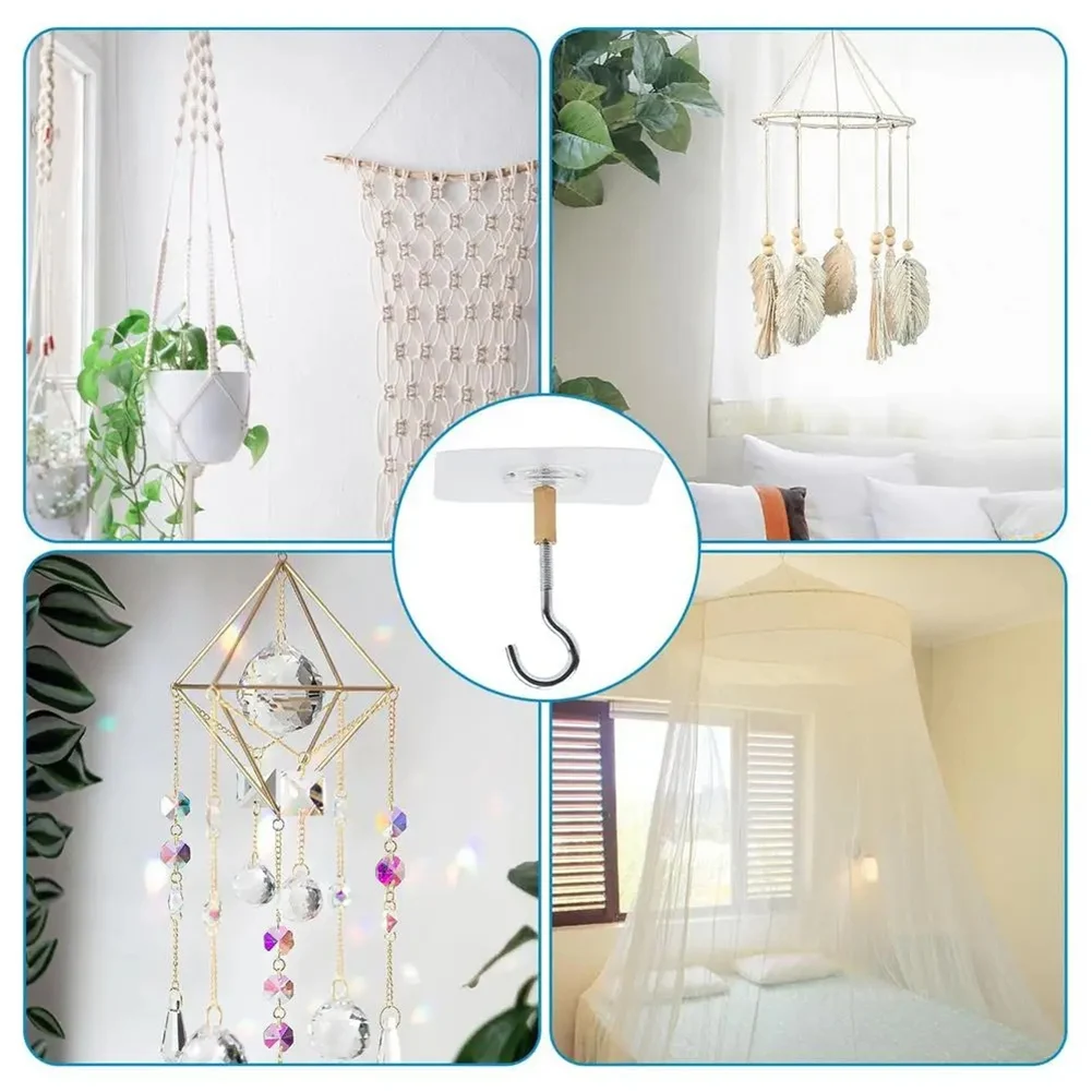 Adhesive Ceiling Hooks 8PCS Ceiling Hanger Hooks Eye Hooks for Suspending Small Plants Wind Chime Hanger for Kitchen