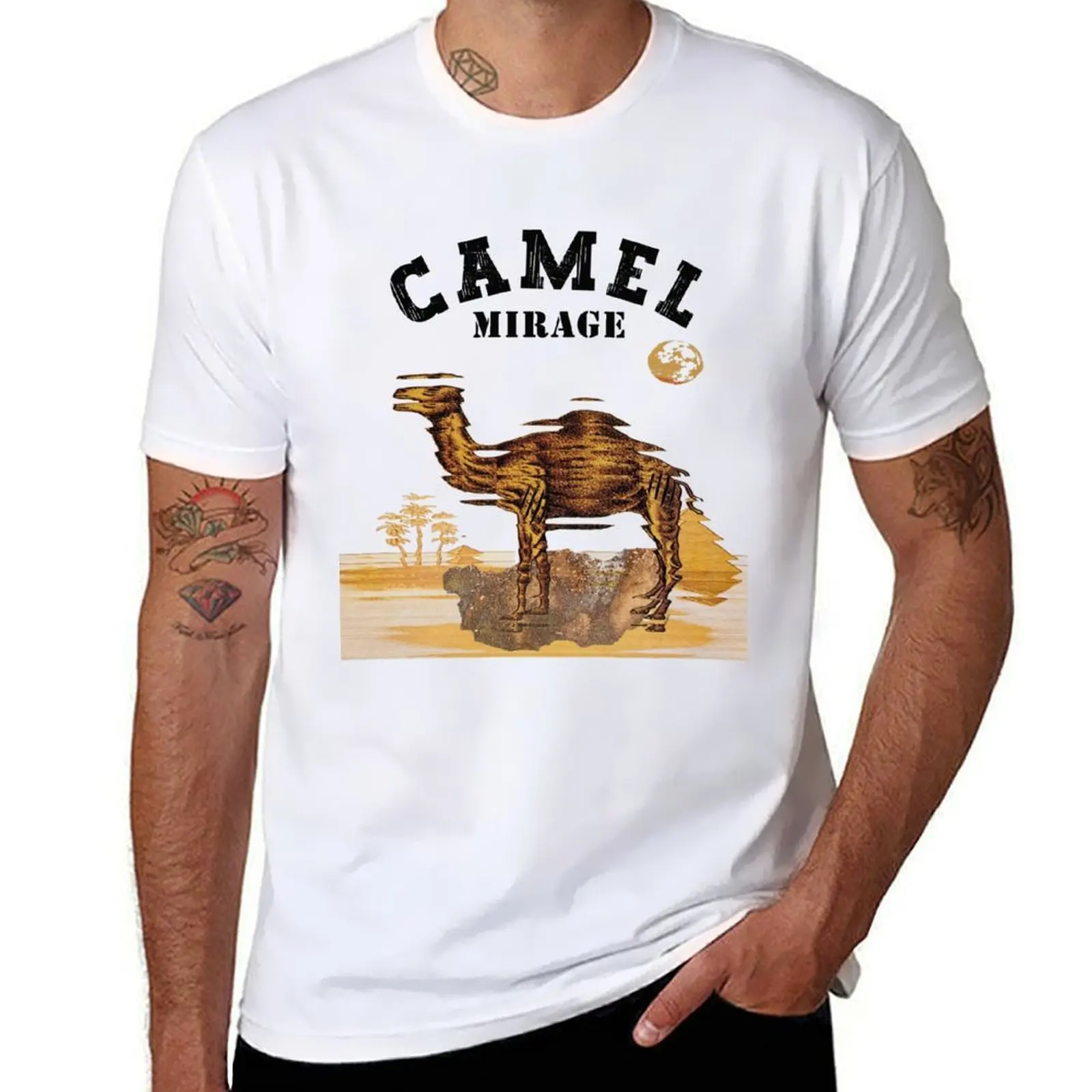 Футболка из хлопка и хлопка Camel Mirage, мягкие рубашки большого размера с аниме, мужские рубашки, футболка 100%