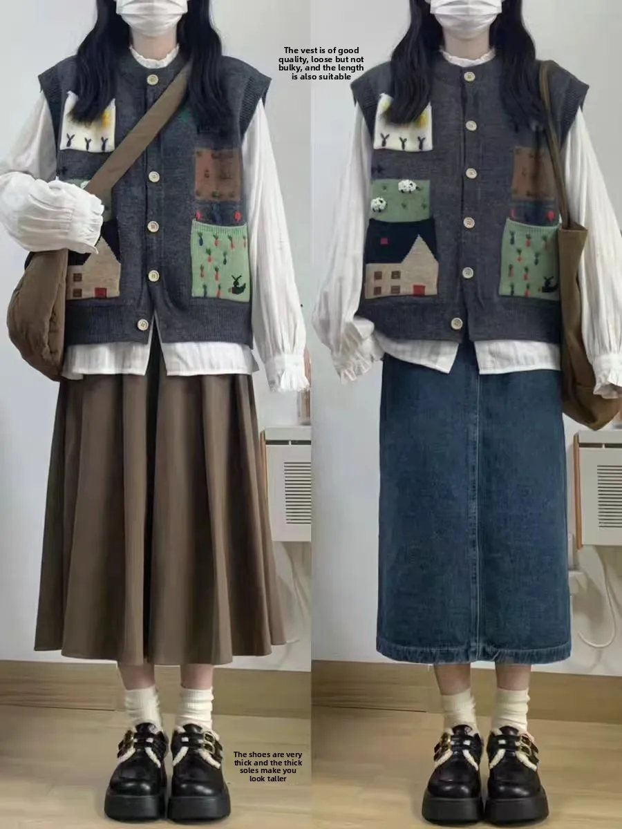 韓国 Sle ニットカーディガンセーター女性の春秋プラスサイズ Faion デザイン 3D パターンベストタンクトップロング Sve