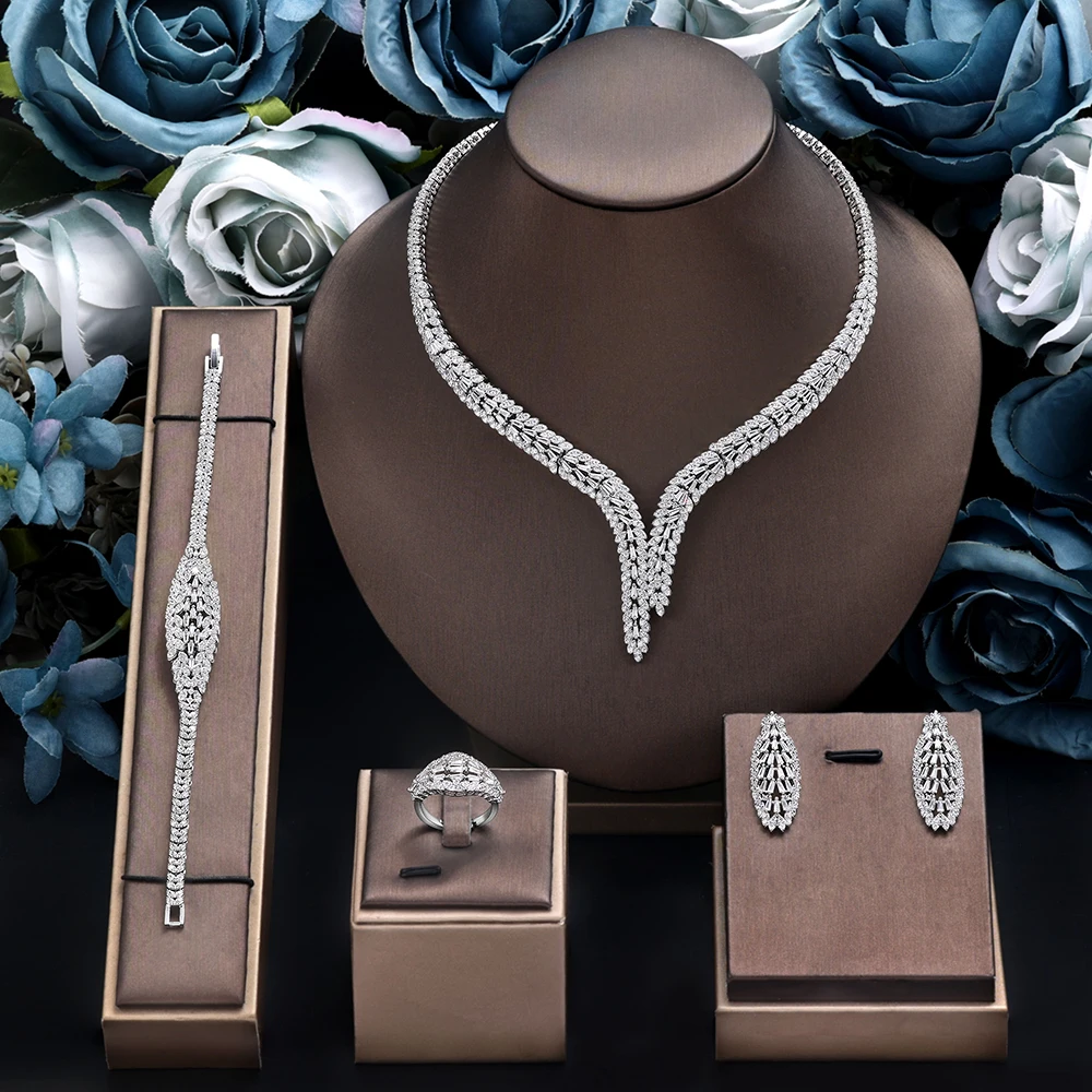 

4 шт. Свадебные циркониевые комплекты ювелирных изделий для женщин, Роскошные Искусственные кристаллы Дубая Нигерии CZ