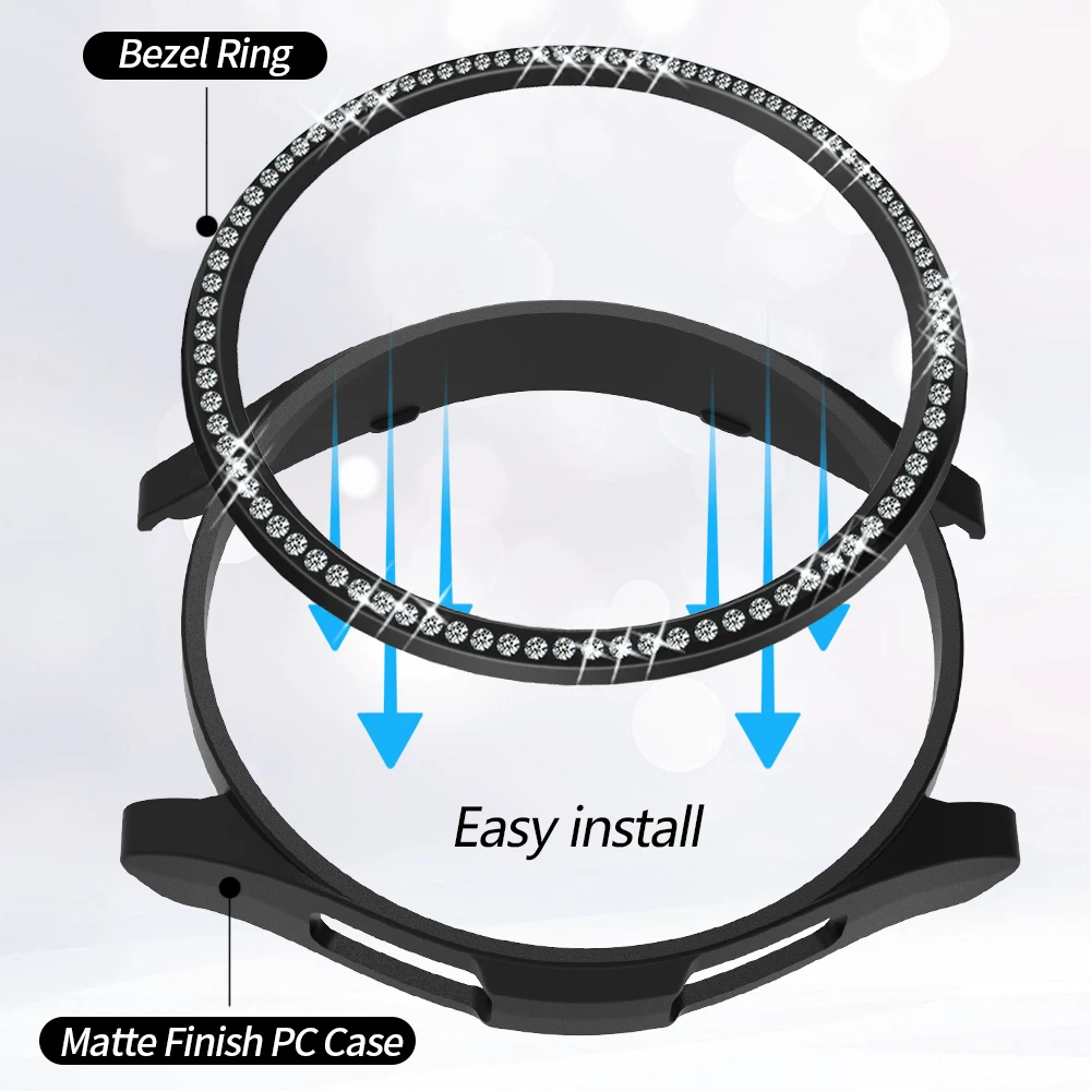 サムスンギャラクシーウォッチ用ダイヤモンドベゼルプロテクターカバー6クラシック、pcマットフレーム、保護バンパーシェルアクセサリー、43mm、47mm