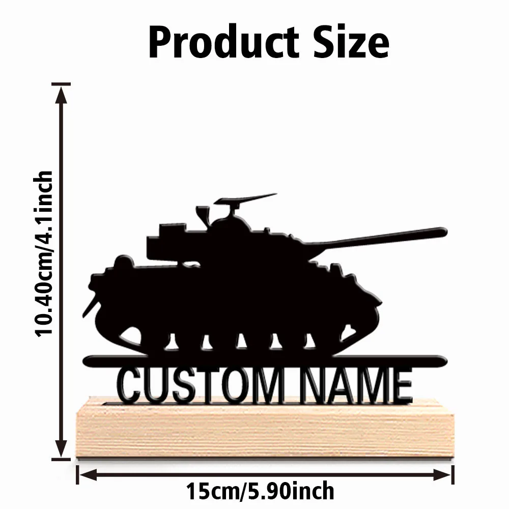 1pc Minimalist Tank Customizable Text Metal Statue Metal Ornament Art Crafts With Wood Base With Wood Base Home Table view 5
