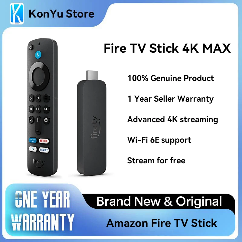 Amazon Fire TV Stick 4K Max streaming device with AI-powered Fire TV Search, supports Wi-Fi 6E, free & live TV