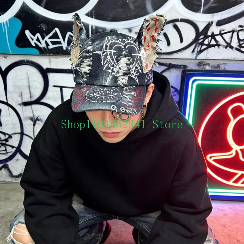 652F Distressed Baseball Hat With Ripped Design Comfortable Baseball Cap for Adult