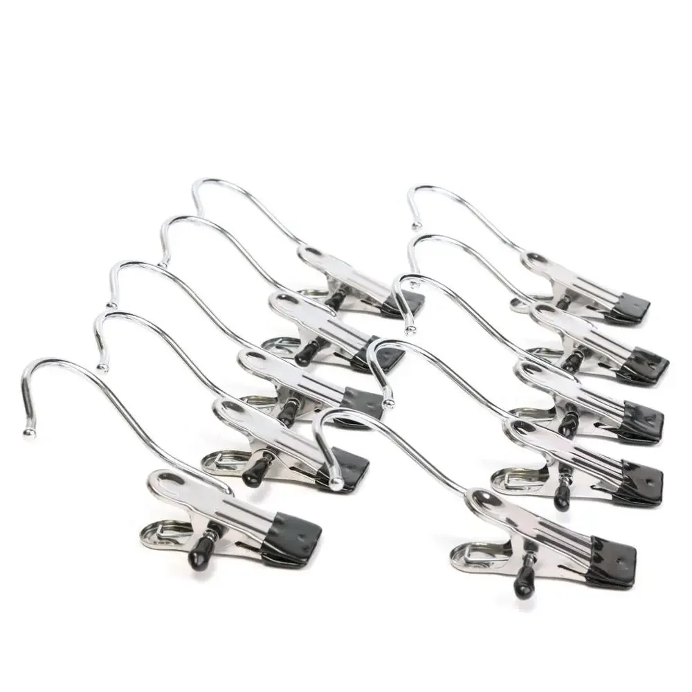

10Pcs Portable Stainless Steel Clips with Hooks Laundry Clothes Pin Boot Shoe Hanger Holder