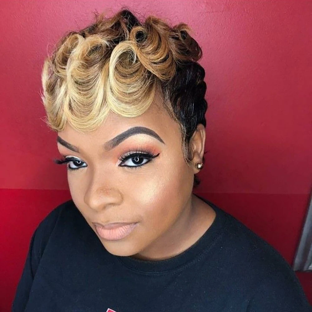 قصيرة عابث قطع شعر مستعار 180% الكثافة البرازيلي ريمي الشعر البشري مجعد موجة قبل قطعها الباروكات للنساء 1B/30 لون كامل آلة صنع