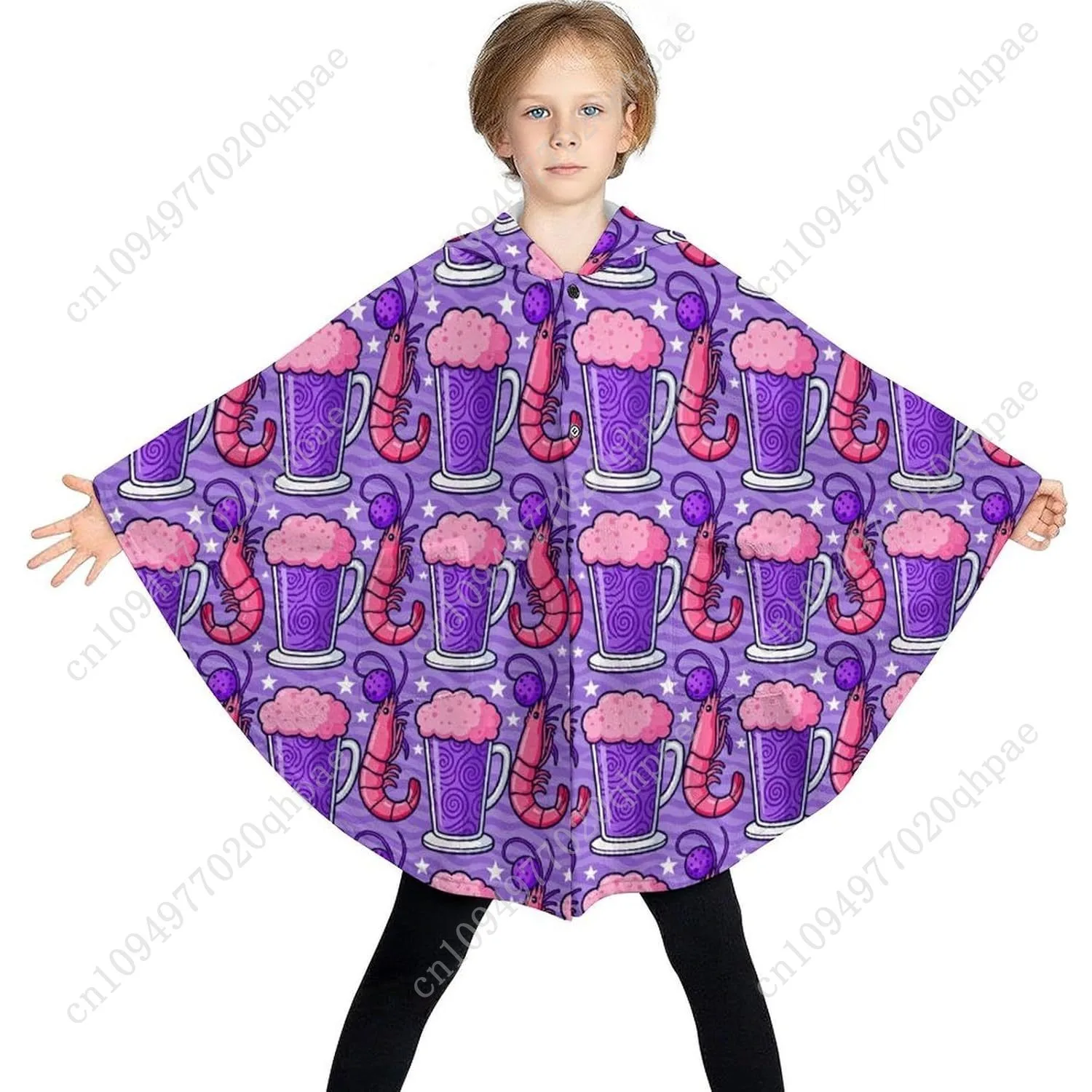 Comodo maglione coperta in flanella, felpa con cappuccio oversize con motivo tazza di birra per gamberetti con tasche per bambini e adolescenti