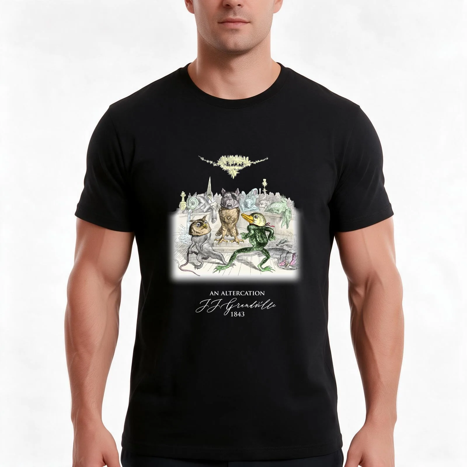 JJ Grandville: An Altercation from 'Another World' 1843 T-Shirt Summer Casual Cotton Tee Oversized Streetwear Tops