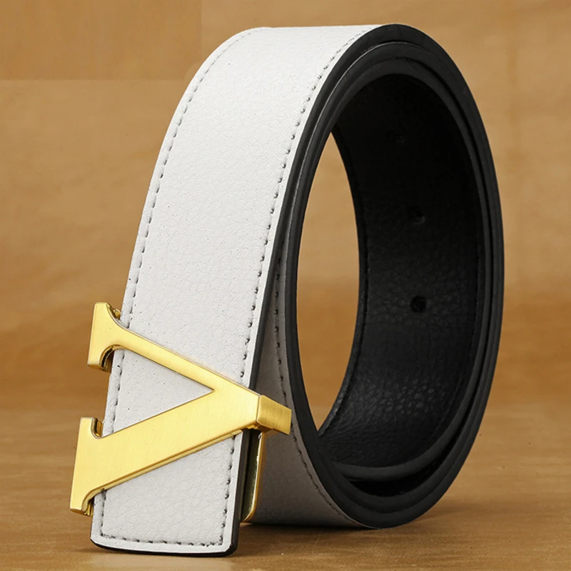 2024 Elegant Business Men\'s Belt Letter Metal Button Head Versatile Decorative Jeans Dress Business Men\'s Belt