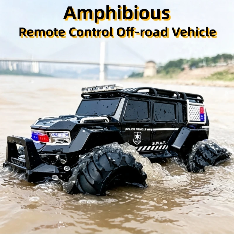 2.4G Amphibious Remote Control Stunt Off-road Police Car RC All Terrain Climbing Vehicle Birthday Holiday Gifts for Boys Adults