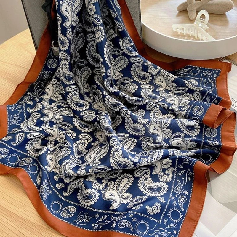 Luxury Fashion 70cm Satin Square Silk Scarf For Women Hair Hand Neckerchief Wrist Hijab Wraps Lady Shawl Ribbon Bandana image 6