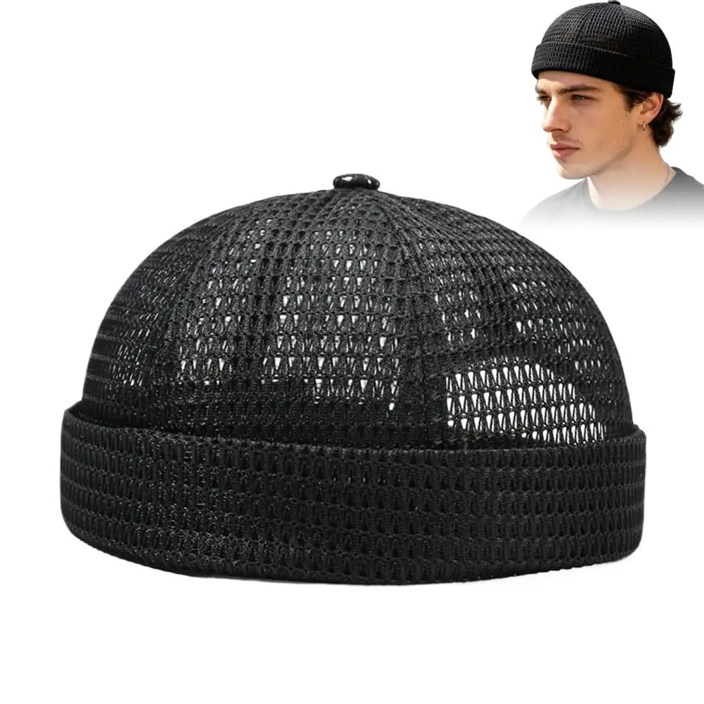 Hip-Hop Kappe Docker Mütze Fahrradkappe Atmungsaktive Mesh-Mütze ohne Krempe Melonenhaut-Hut Sommer Mesh Brimless Docker Kappe – Detail 1