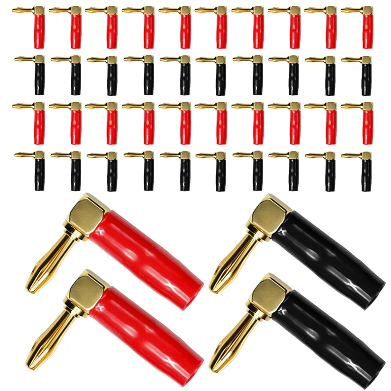 8pcs 90 Degree Right Angle 4mm Banana Plug Connector Gold Plated Audio Speaker Plugs L Type Adapter