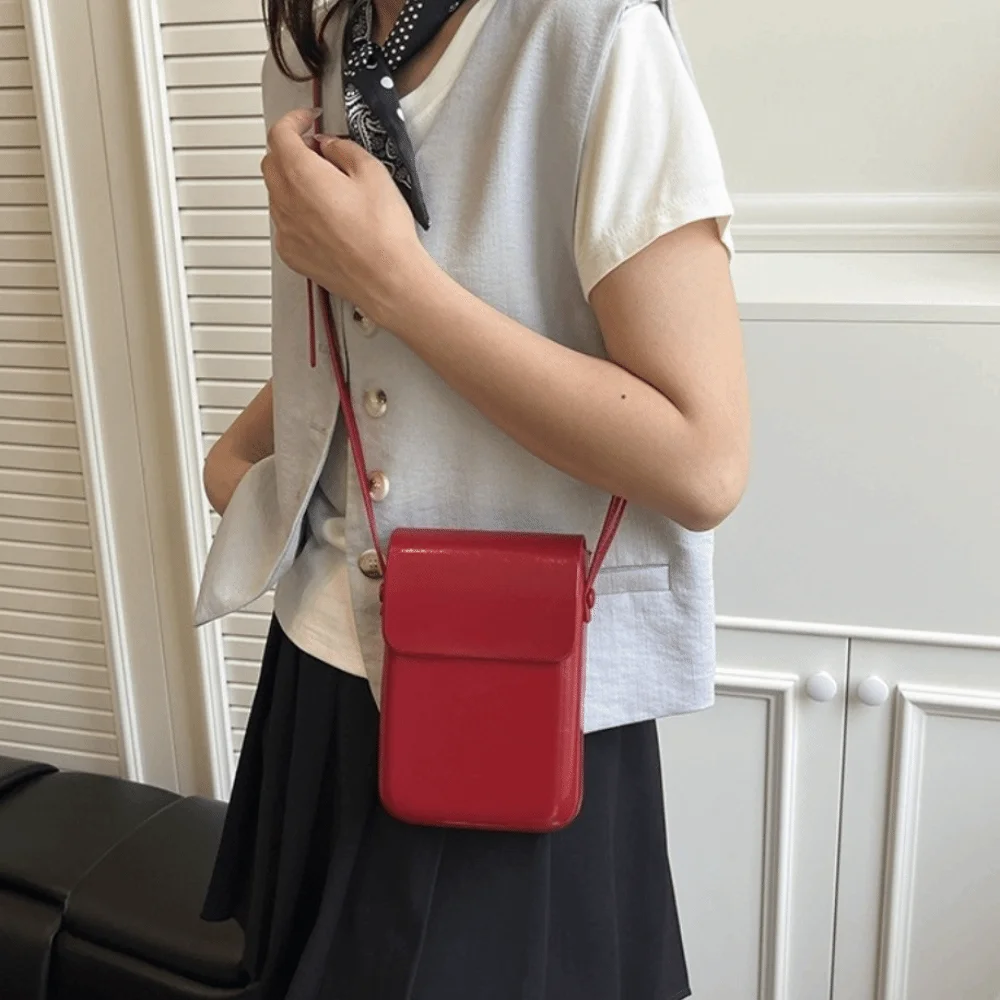 

Casual Korean Flap Shoulder Purse Solid color Mini Square Phone Bag Pu Leather Leisure Crossbody Bags Ladie
