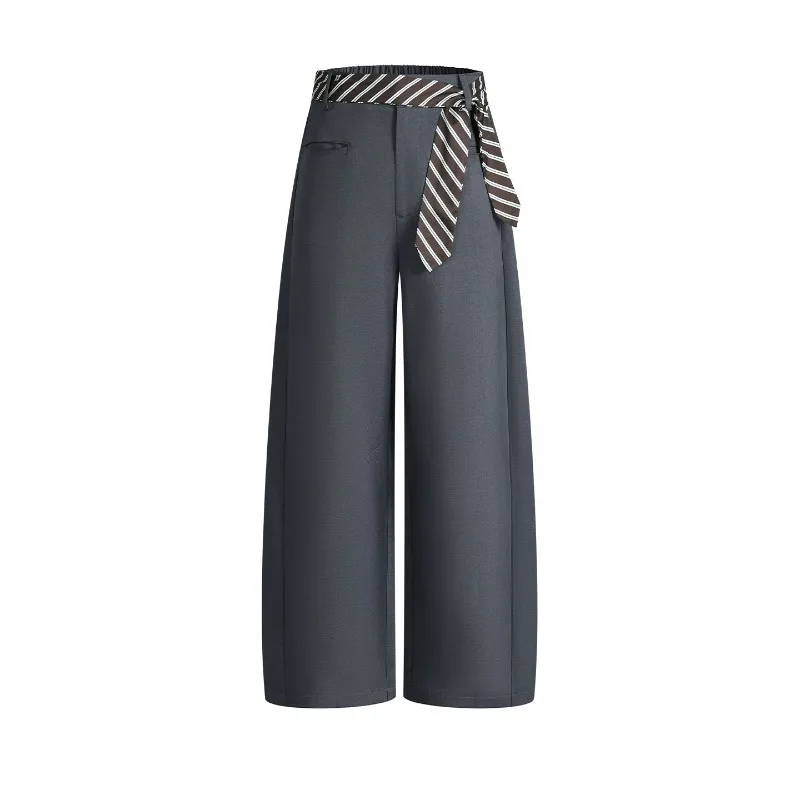 2026 Autumn New Tie Belt Elegant Women's Commuter Suit Pants Korean Fashion Casual Loose Straight Leg Wide Leg Trousers