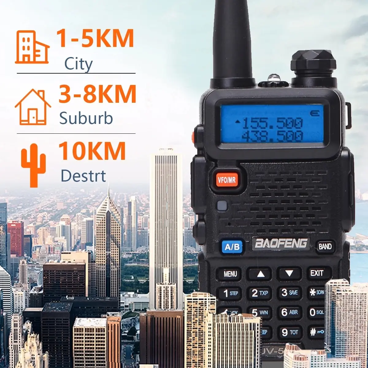 جهاز اتصال لاسلكي Baofeng UV 5R 5W جهاز إرسال واستقبال لاسلكي محمول Ham CB ثنائي الموجات VHF UHF FM راديو ثنائي الاتجاه UV82 UV9R Plus