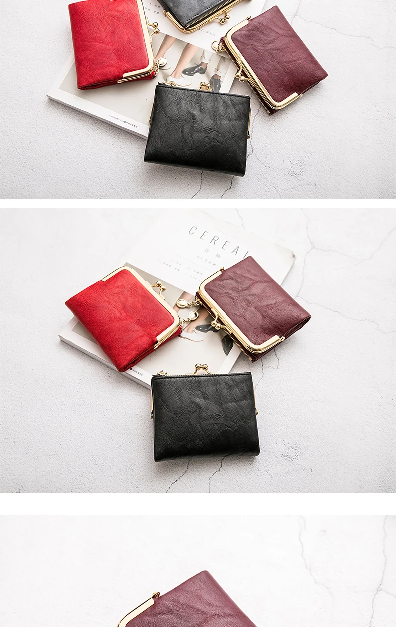 Miyin Damen Geldbörse kleine RFID Damen kompakte Bifold Leder Vintage Geldbörse mit Reiß verschluss und Kuss schloss – Detail 15