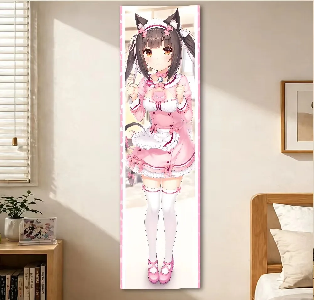 N-Nekopara Chocolate Tapestry Pink Kawaii Anime Girl Long Tapestry Party Bedroom House Living Room Decor Room Necessaires Stuff