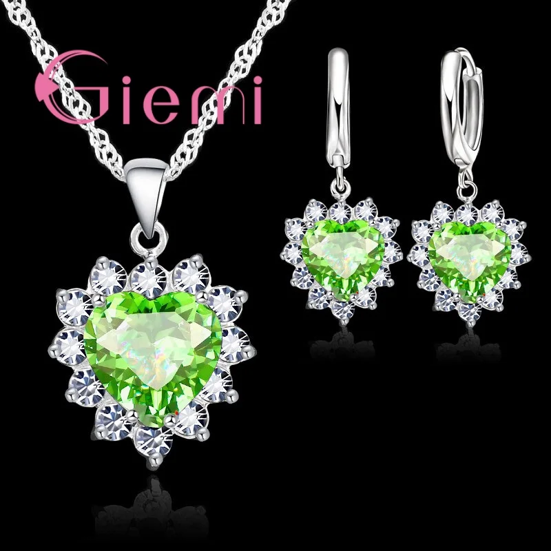 True Love 925 Sterling Silver Jewelry Sets For Wedding Women Cubic Zirconia Pendant Necklace Earrings Set Valentine\'s Gift