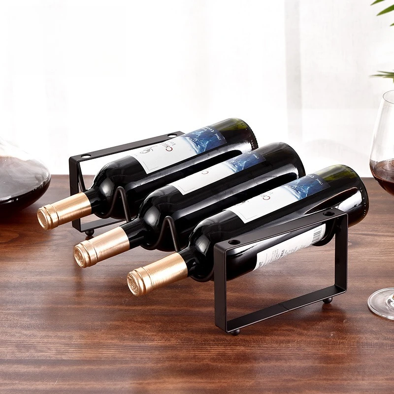Wine Bottle Rack Wrought Iron Free Standing 4-Bottle Capacity Stackable Storage Holders For Holiday Birthday Anniversary